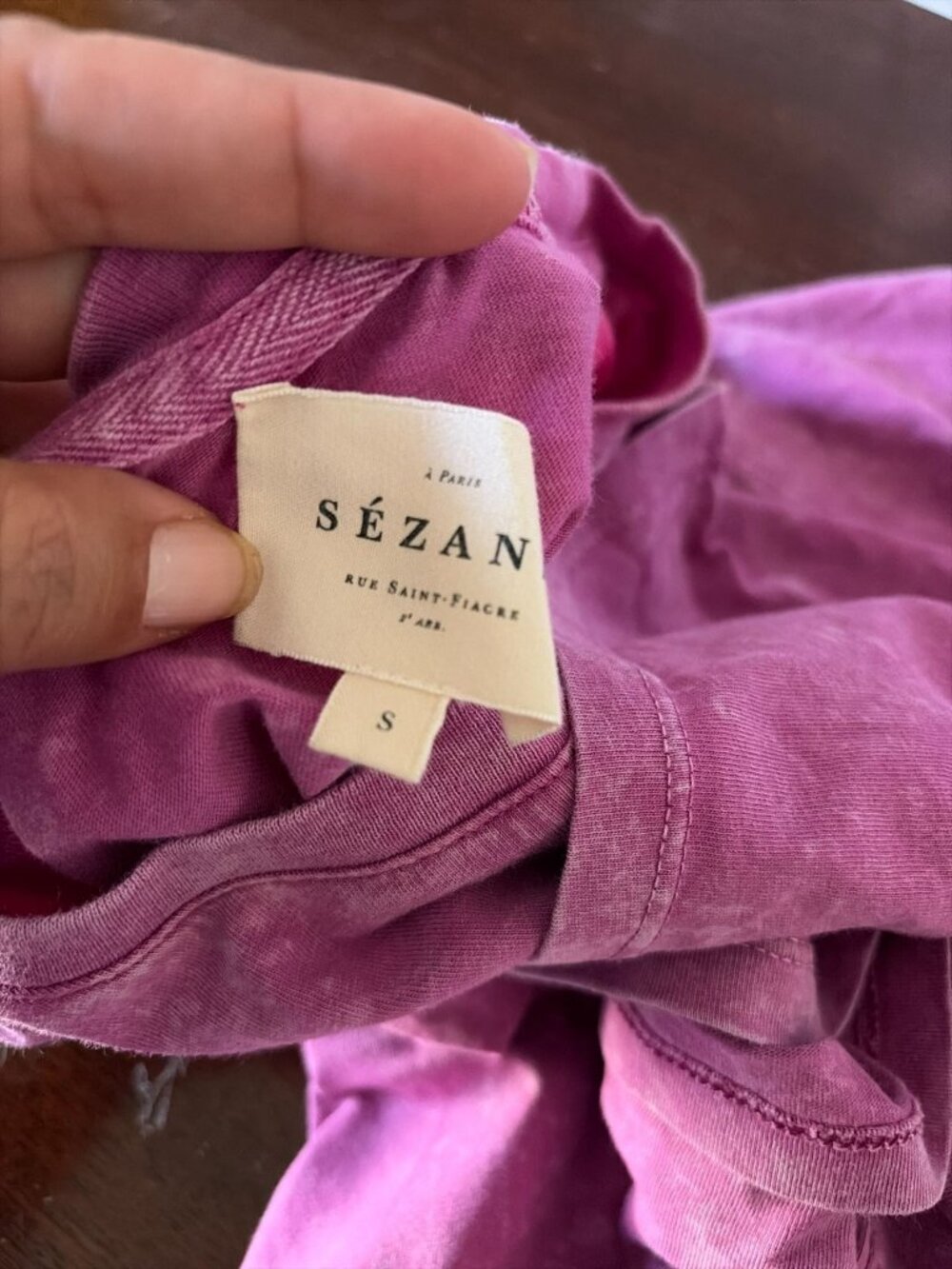 Sézane Organic Cotton Mineral Wash Crewneck T-Shirt Purple Magenta SZ S Basic - Picture 12 of 12